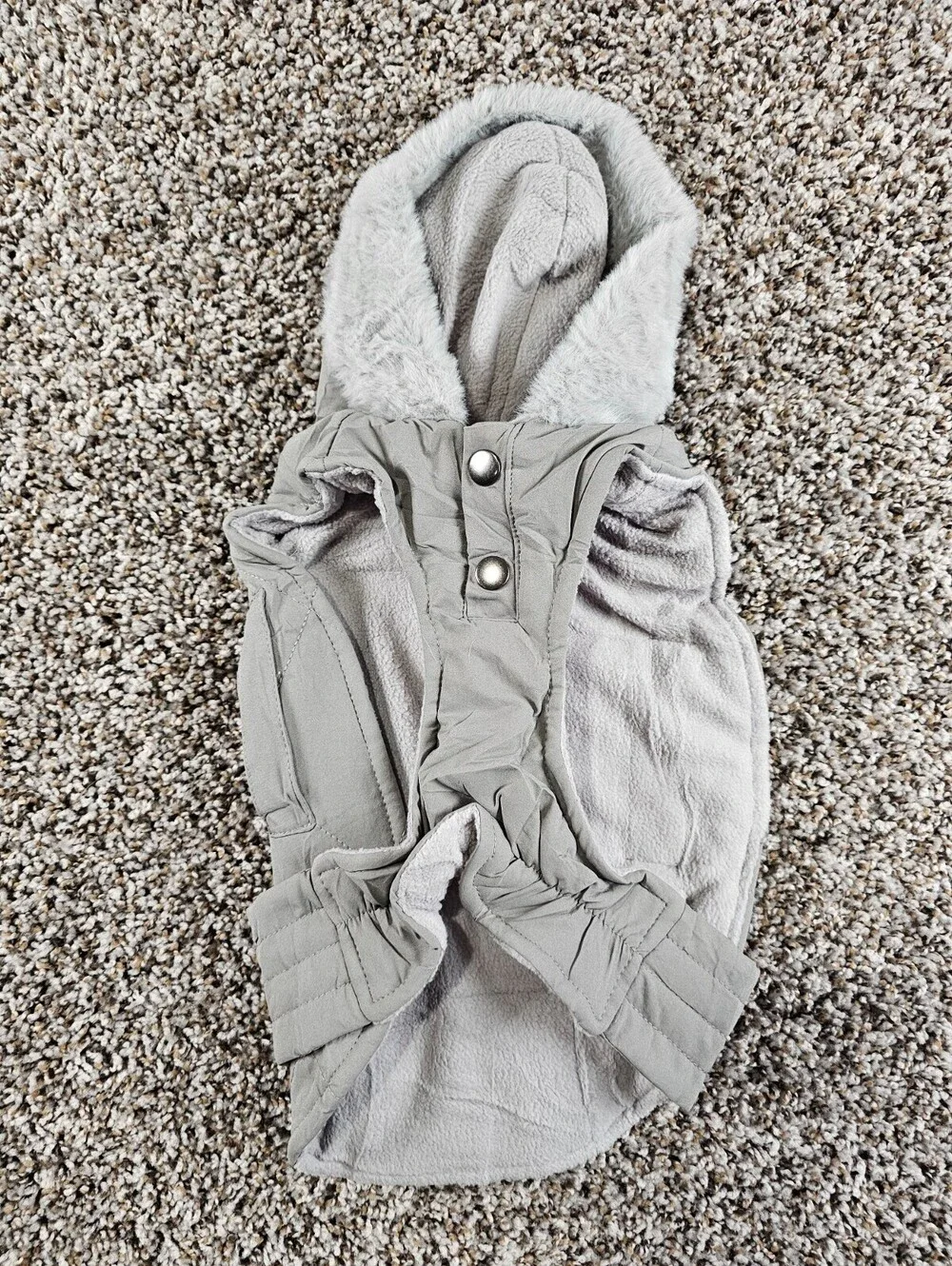 FUAMEY branded quilted dog winter coat with a faux fur-lined hood Sz S Gray NEW